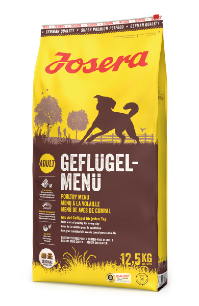 Корм сухой для собак  Josera Poultry Menu (Adult Medium/Maxi 25/13) GEFLUGEL-MENU для взрослых собак активных пород ,12,5кг - фото